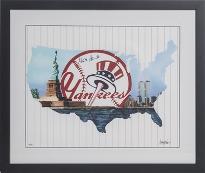 George Steinbrenner Signed 16x20 Framed New York Yankees Logo Canvas (JSA)